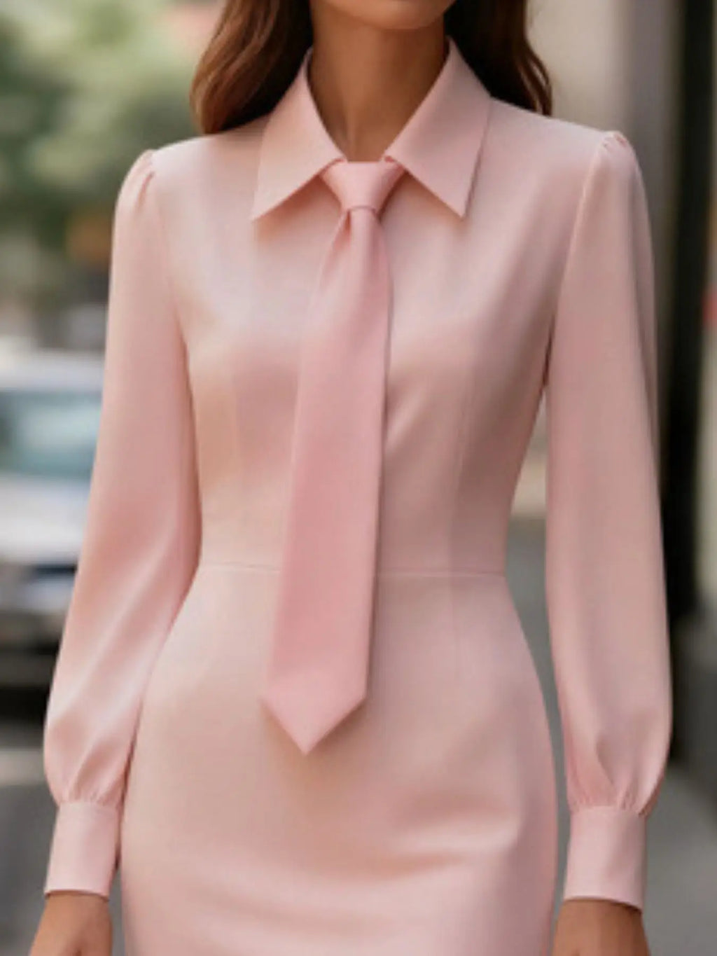 Tie-Neck Long Sleeve Dress Trendsi