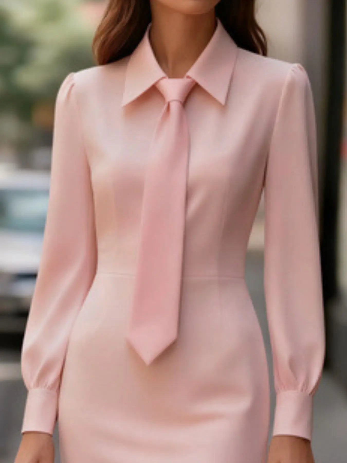 Tie-Neck Long Sleeve Dress Trendsi