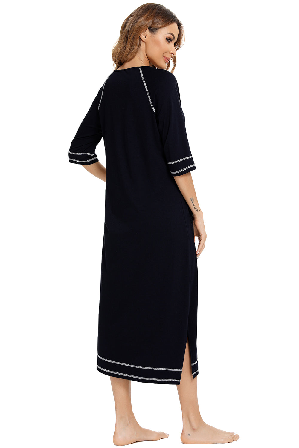 Women's Night Dress with Zip Front & Pockets