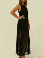Women's Plus Size Sleeveless Lace Trim Maxi Dress