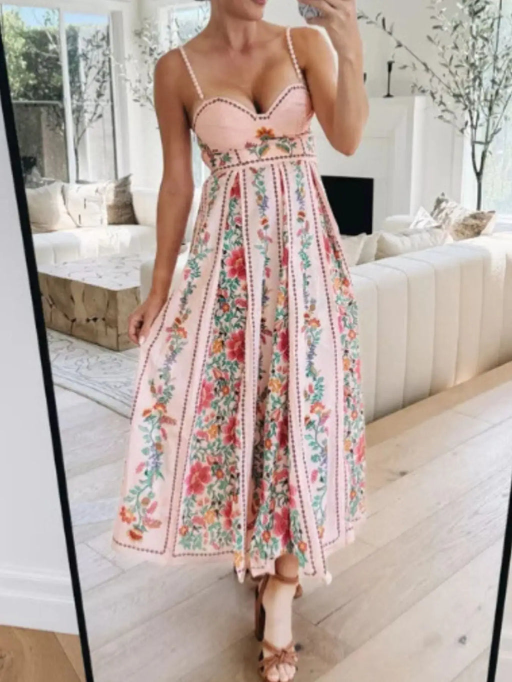 Floral Print Sweetheart Neck Cami Dress Trendsi