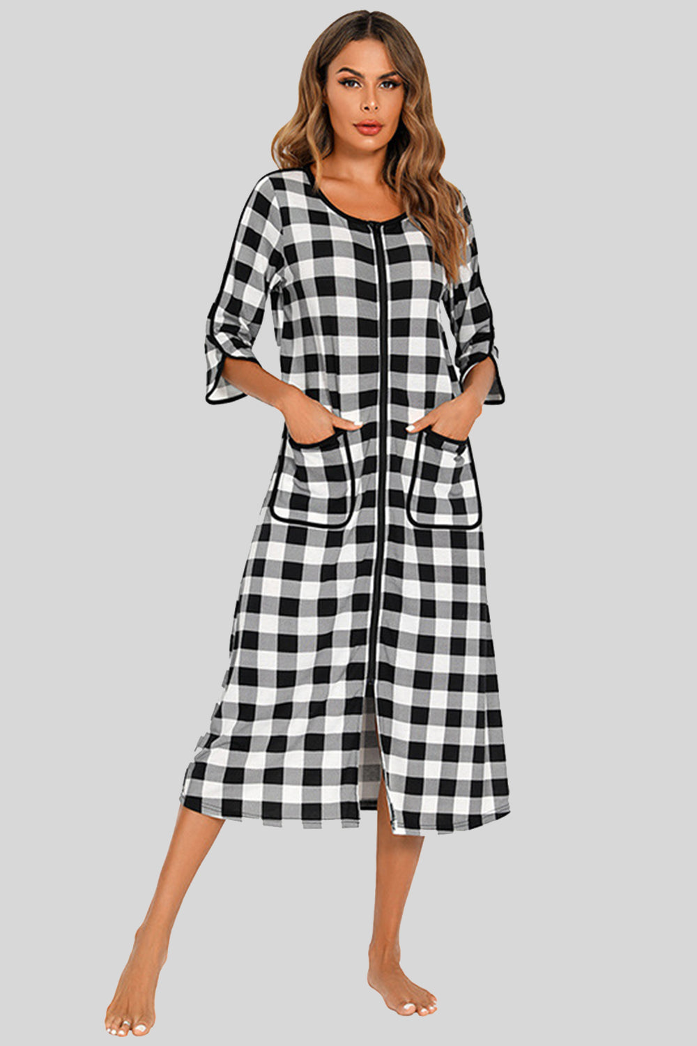Women's Midi Dress – Round Neck Three-Quarter Sleeve