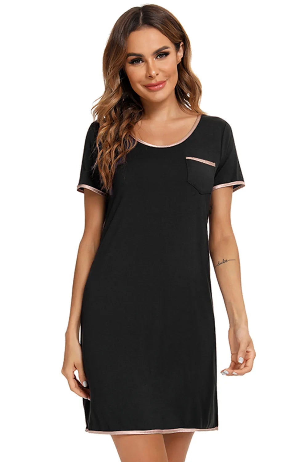Women's Lounge Dress – Contrast Trim Pocketed