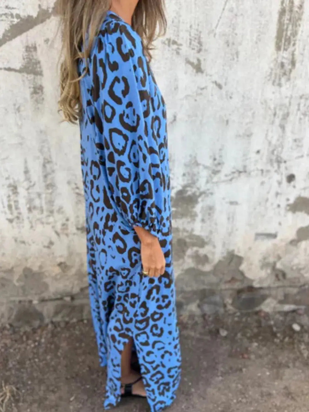 Full Size Printed V-Neck Dress with Pockets Plus Size Trendsi
