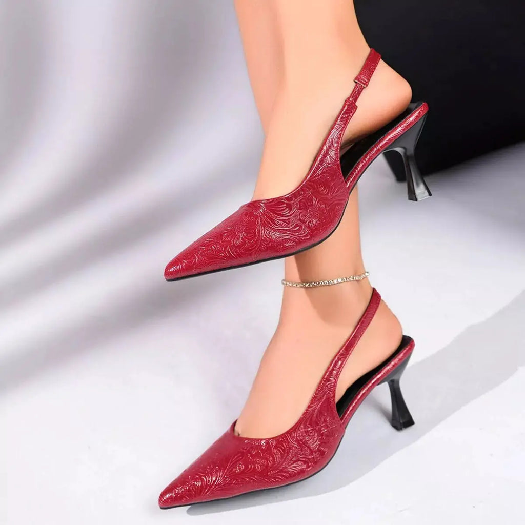 PU Leather Pointed Toe Slingback Kitten Heel Pumps — Parfymia