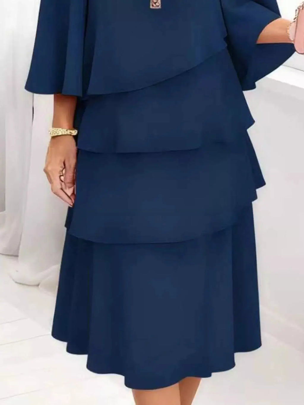 Full Size Ruffled Layered 3/4 Sleeve Dress Plus Size Trendsi