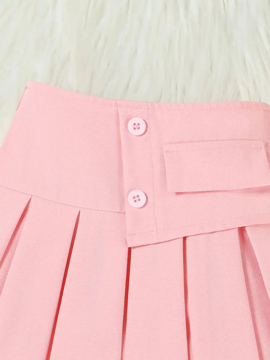 Girls Pink Floral Vest And Pleated Skirt Set With Rose Embellishments — Parfymia
