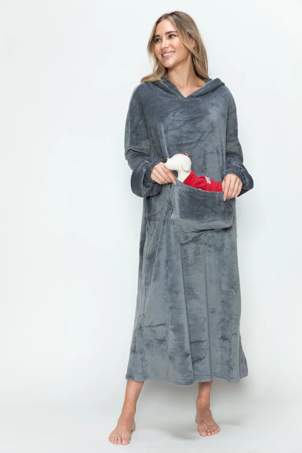 Women's Hooded Midi Lounge Dress with Pockets
