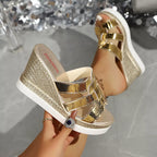 Women's Metallic Open Toe Wedge Sandals