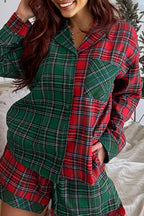 Women's Loungewear Plaid Contrast Patch Pajama Set