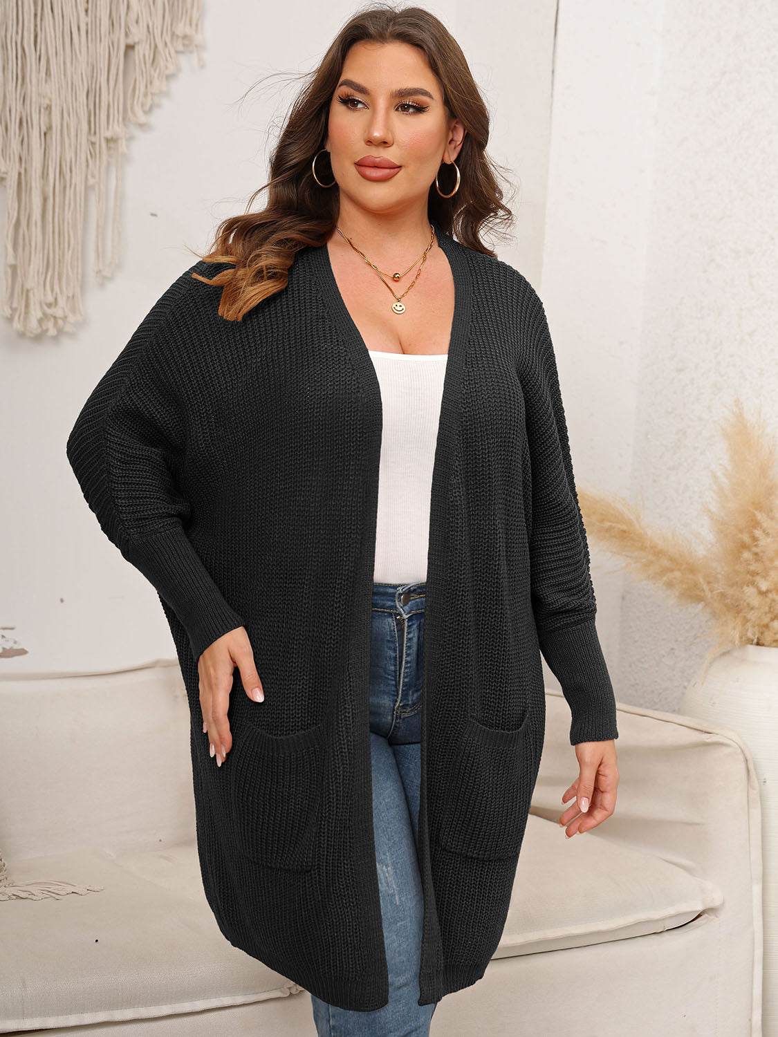 Women's Plus Size Open Front Cardigan With Pockets