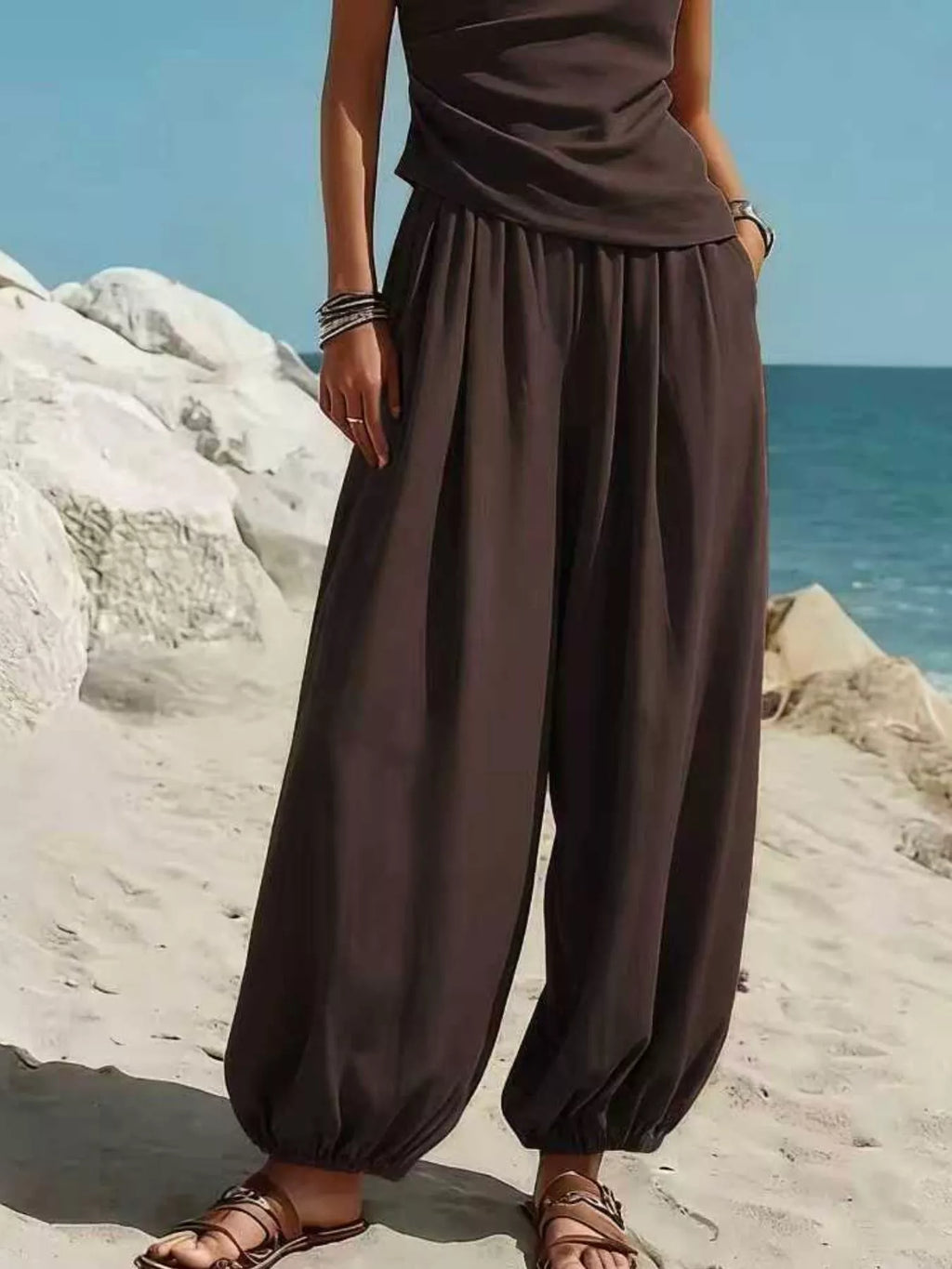 Women's Pants Set – One-Shoulder Top & Wide Leg