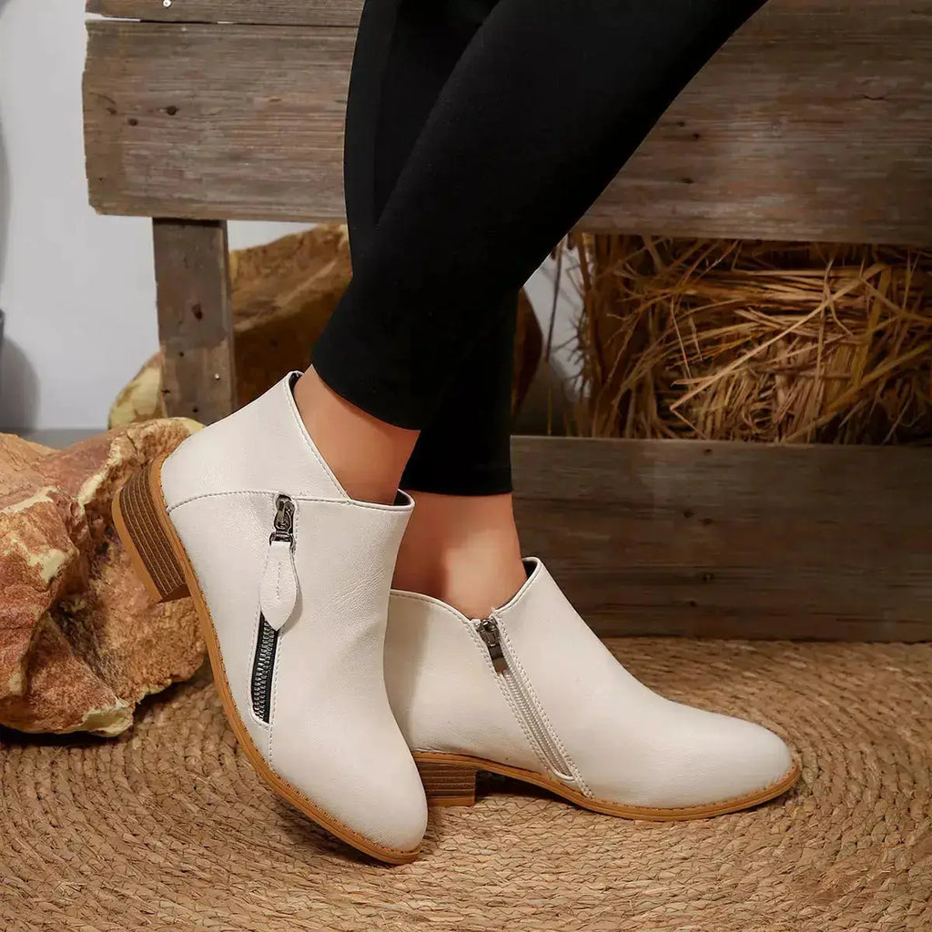 PU Leather Block Heels Ankle Boots for Women by Parfymia