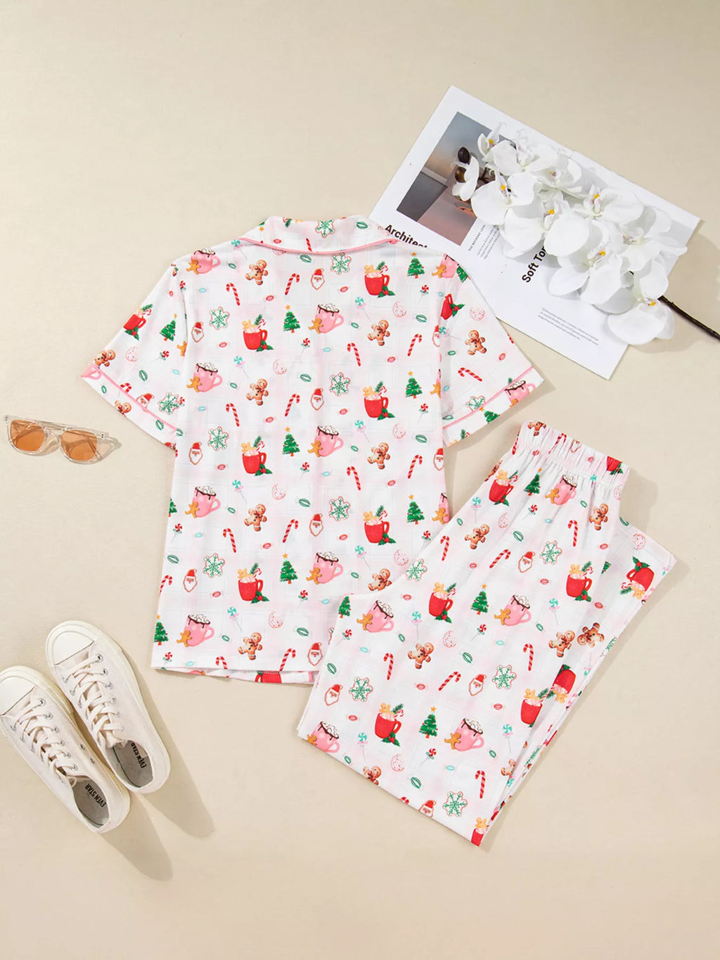 Women's Pajama Set – Holiday Print Blush