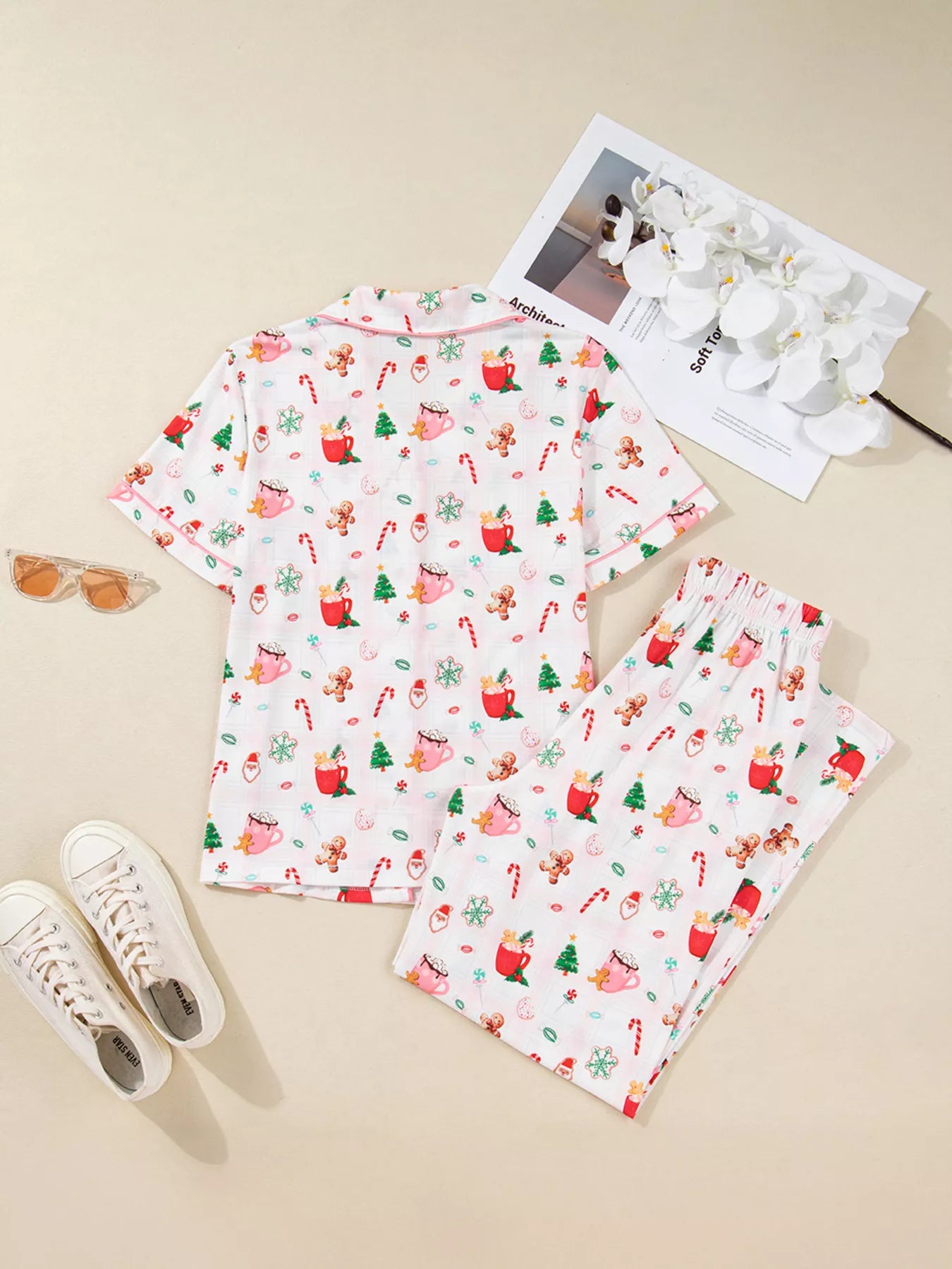 Women's Pajama Set – Holiday Print Blush
