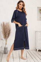 Women's Night Dress with Zip Front & Pockets