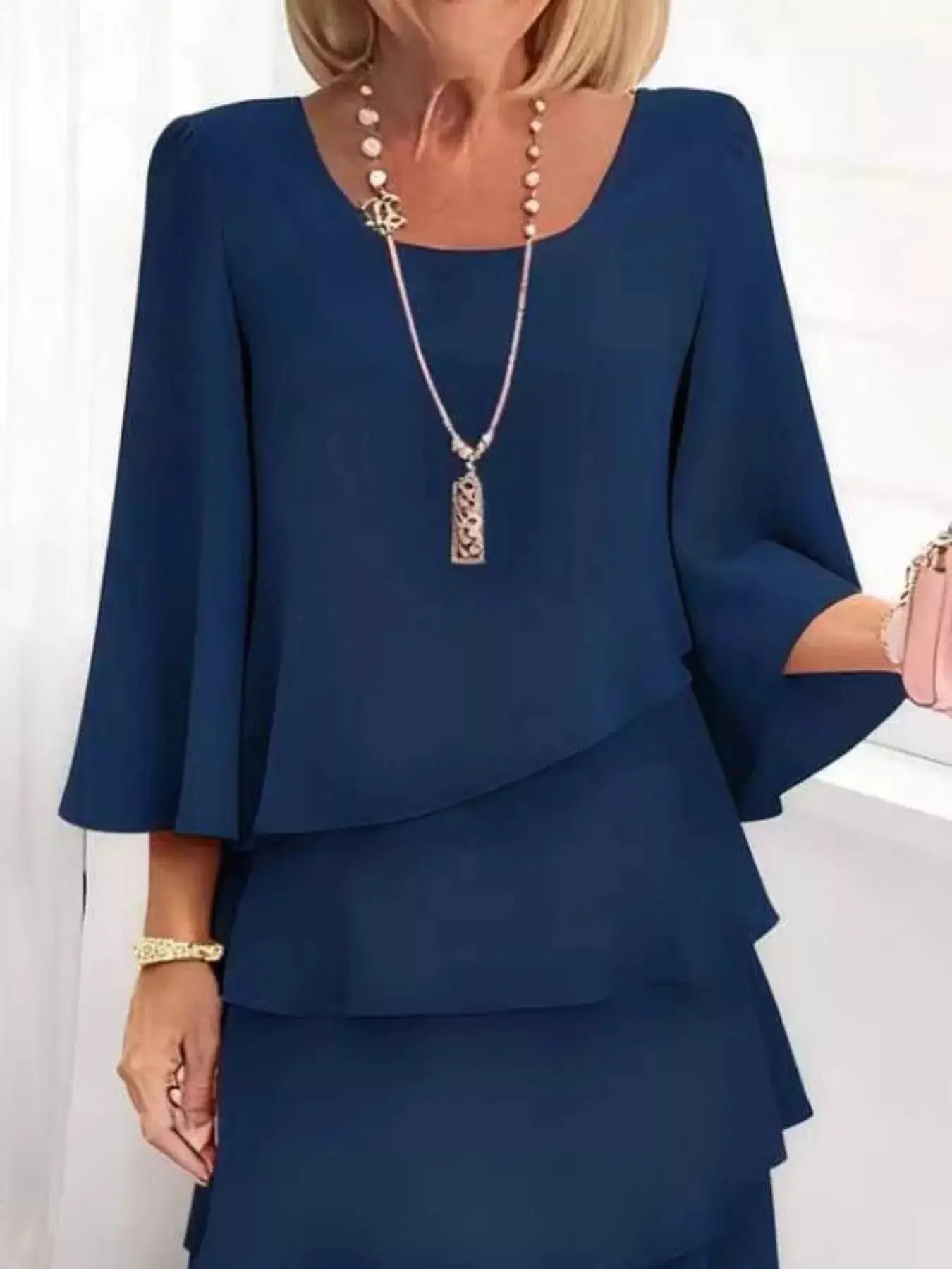 Full Size Ruffled Layered 3/4 Sleeve Dress Plus Size Trendsi