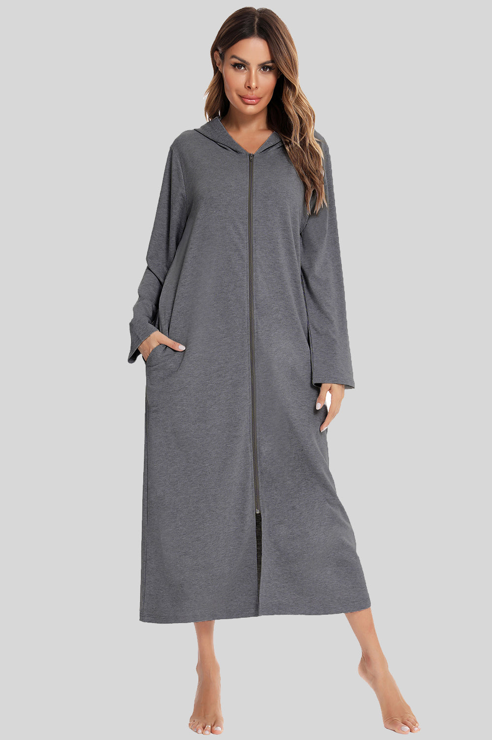 Women's Hooded Night Dress with Pockets