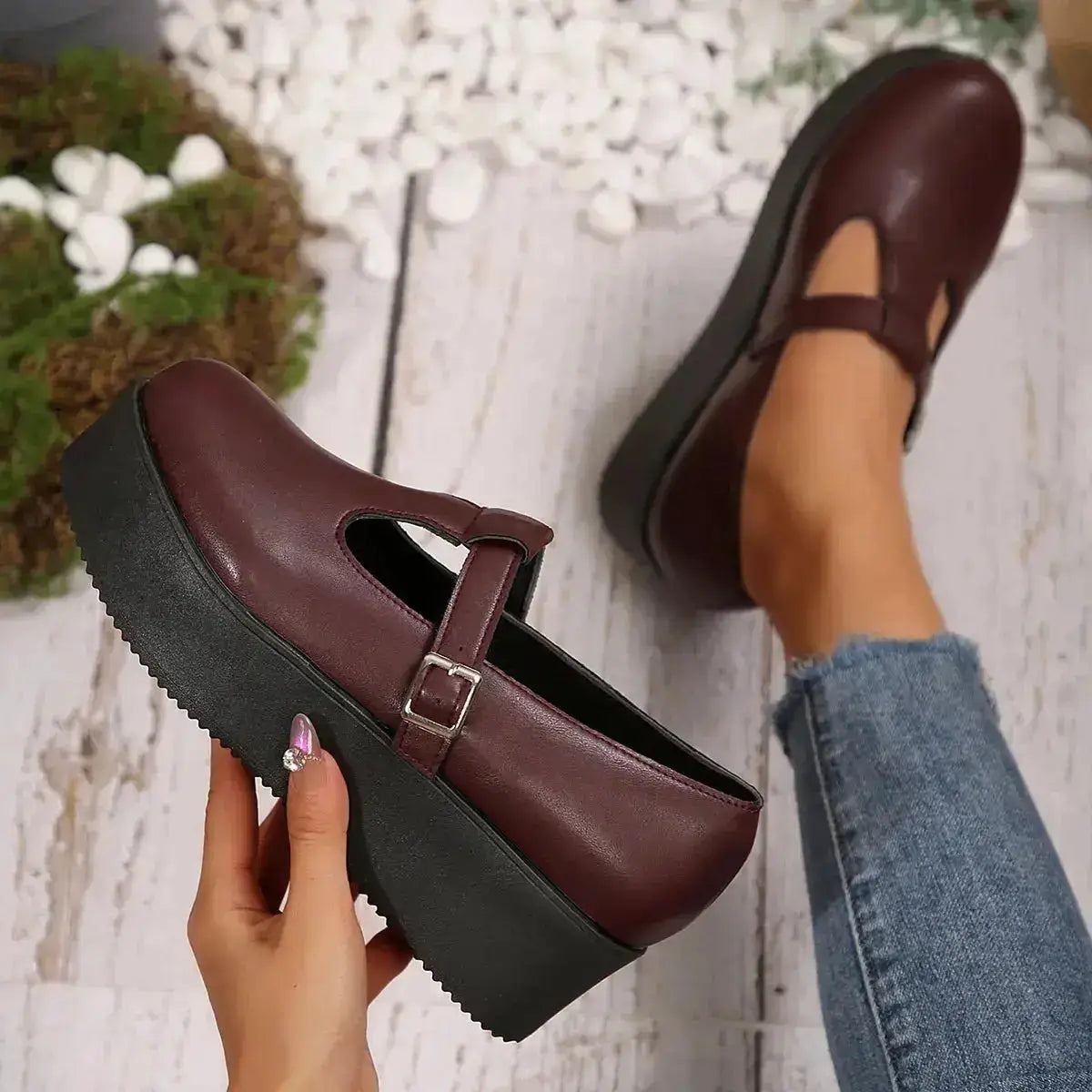 Round Toe PU Leather Platform Loafers for Women by Parfymia