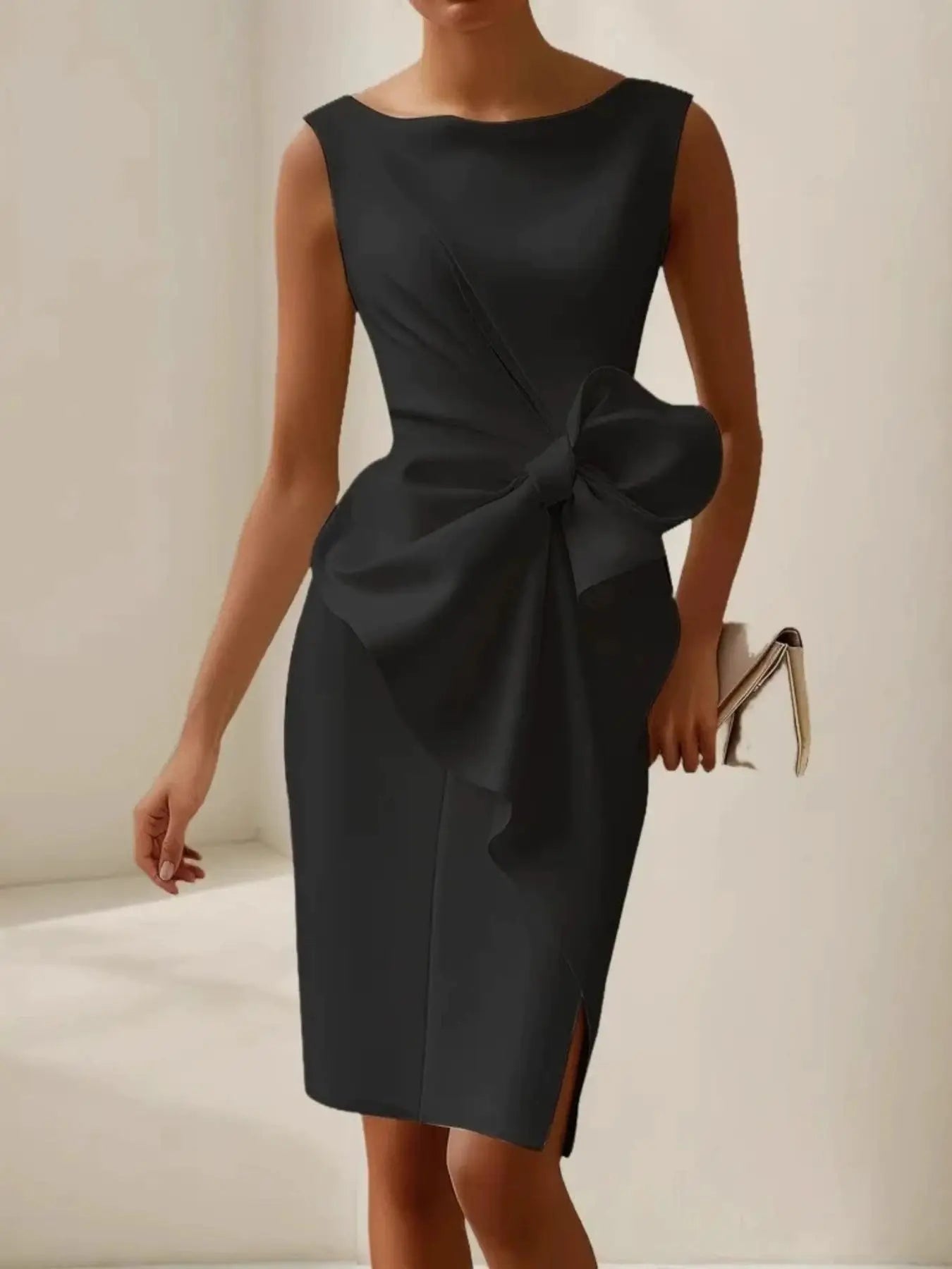 Full Size Bowknot Front Sleeveless Dress Plus Size Trendsi