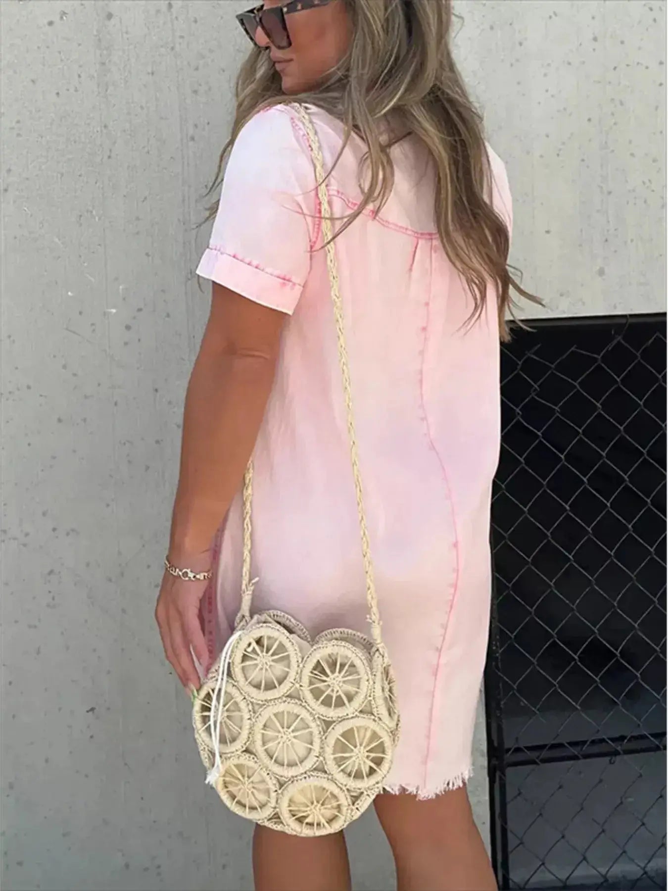 Full Size Raw Hem Short Sleeve Dress Plus Size Trendsi