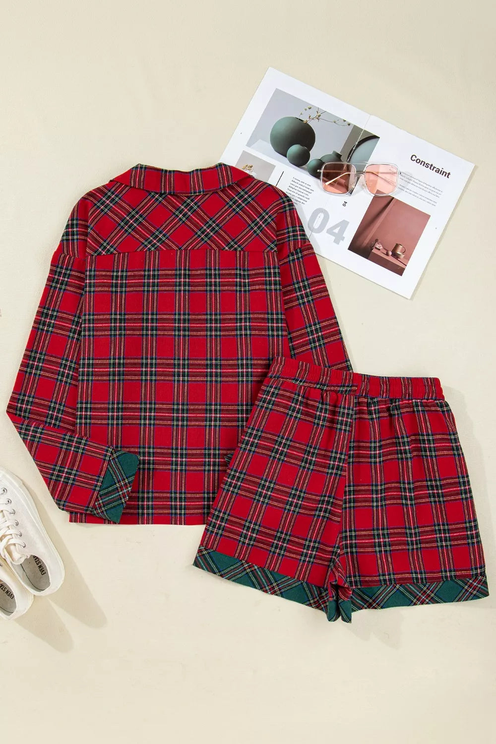 Women's Loungewear Plaid Contrast Patch Pajama Set