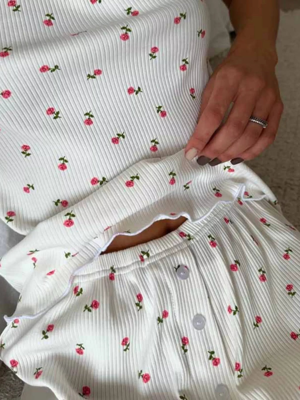 Women's Loungewear Set – Floral Ribbed Knit