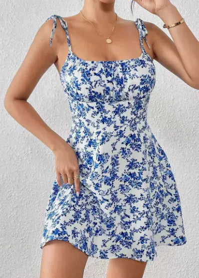 Floral Print Summer Dress – A-Line Waist-Trimming Women's Casual Dress Dropshipman