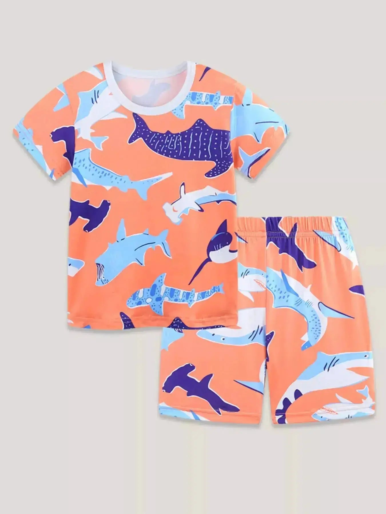 Shark Print Children's Casual Tee and Shorts Set by Parfymia