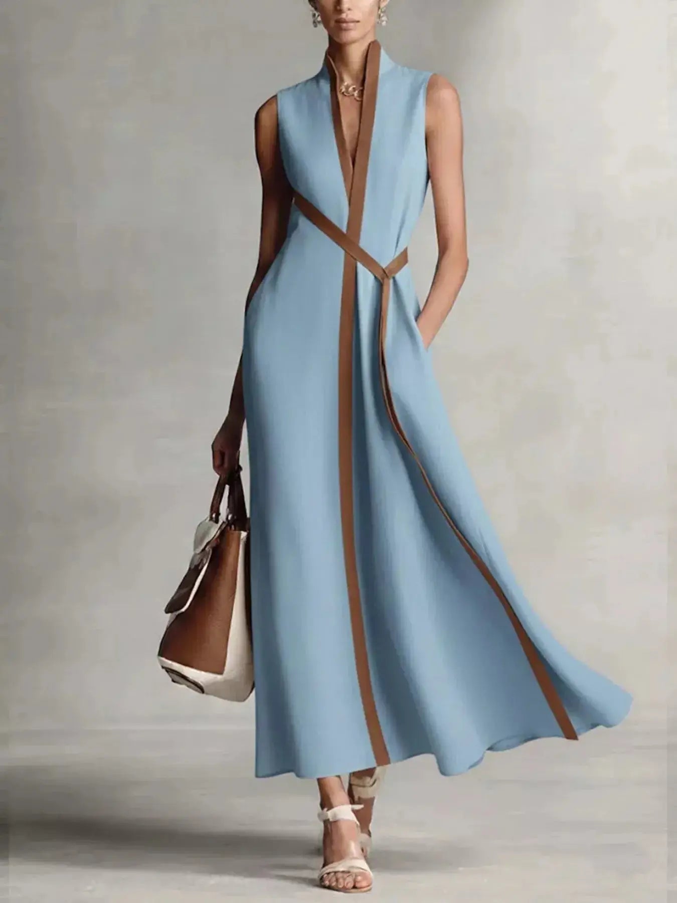 Full Size Contrast Trim Sleeveless Maxi Dress Plus Size Trendsi