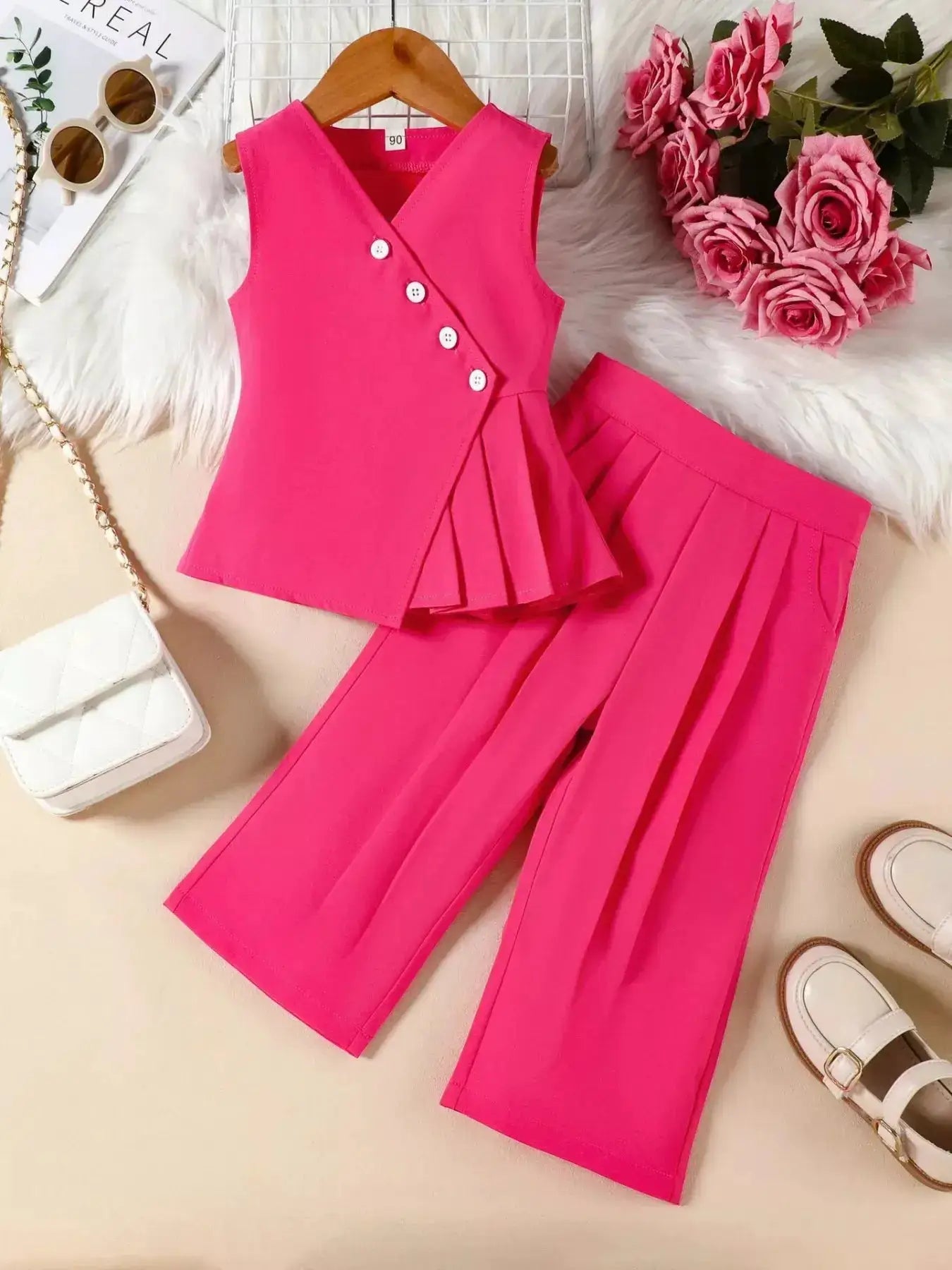 Kids Sleeveless Top And White Wide Leg Pants Two Piece Set — Parfymia