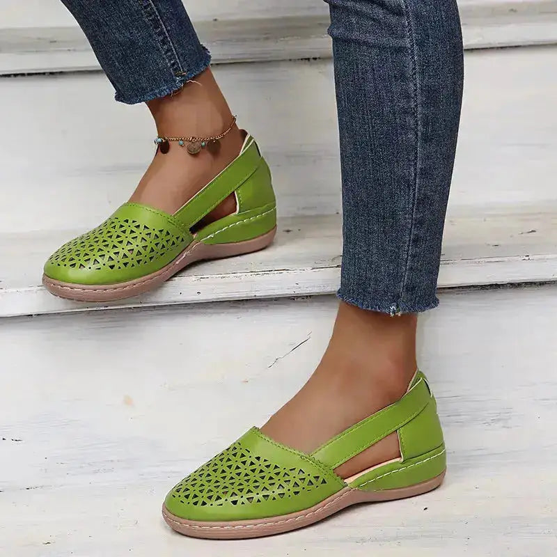 Stylish Cutout Round Toe PU Leather Loafers by Parfymia