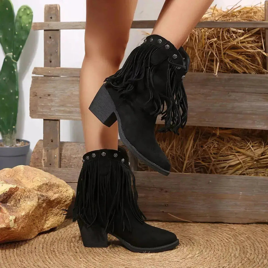 Fringed Point Toe Suede Boots for Women by Parfymia