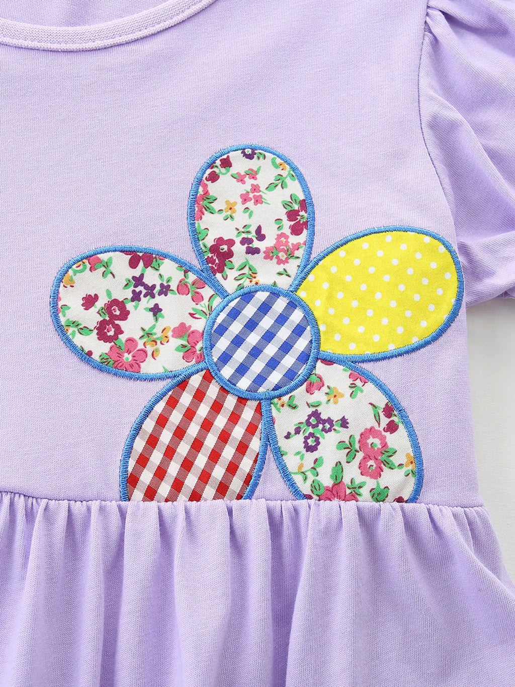Lavender Floral Patchwork Puff Sleeve Casual Dress For Girls — Parfymia