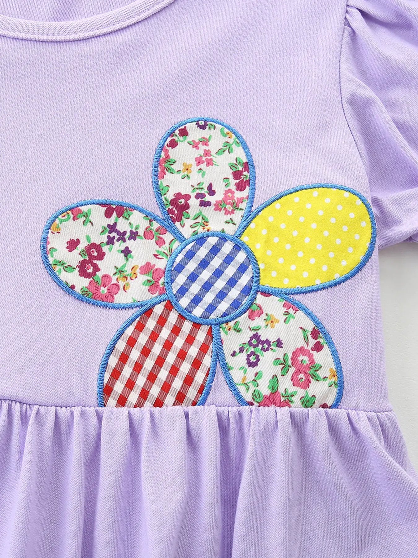 Lavender Floral Patchwork Puff Sleeve Casual Dress For Girls — Parfymia
