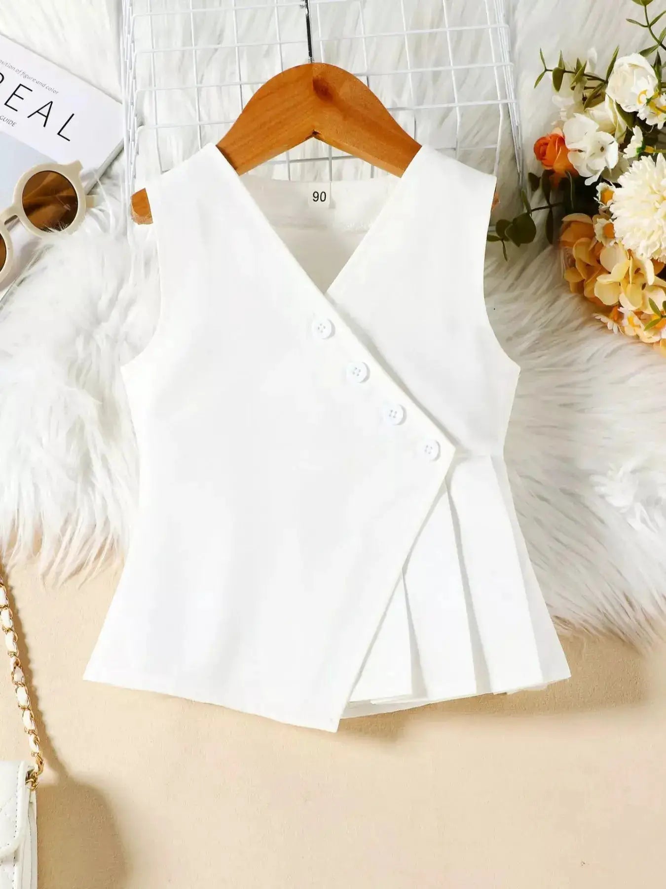Kids Sleeveless Top And White Wide Leg Pants Two Piece Set — Parfymia