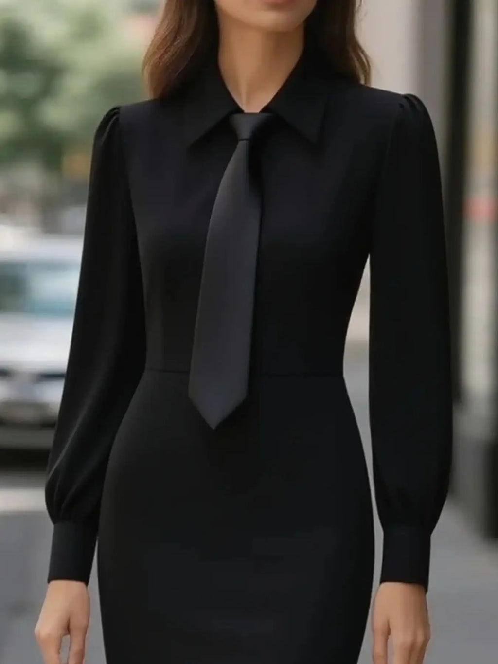 Tie-Neck Long Sleeve Dress Trendsi