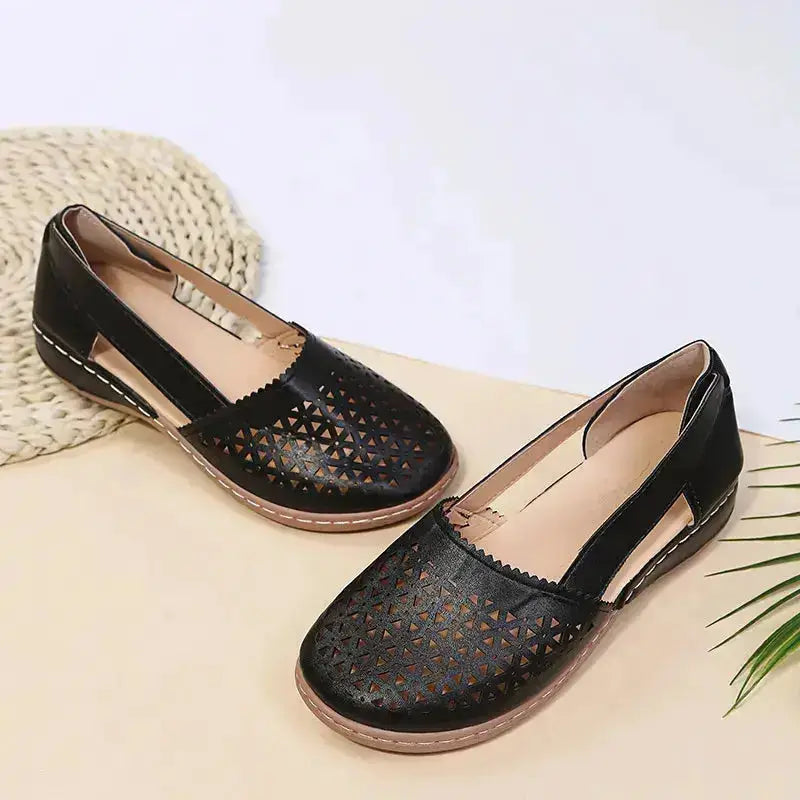 Stylish Cutout Round Toe PU Leather Loafers by Parfymia