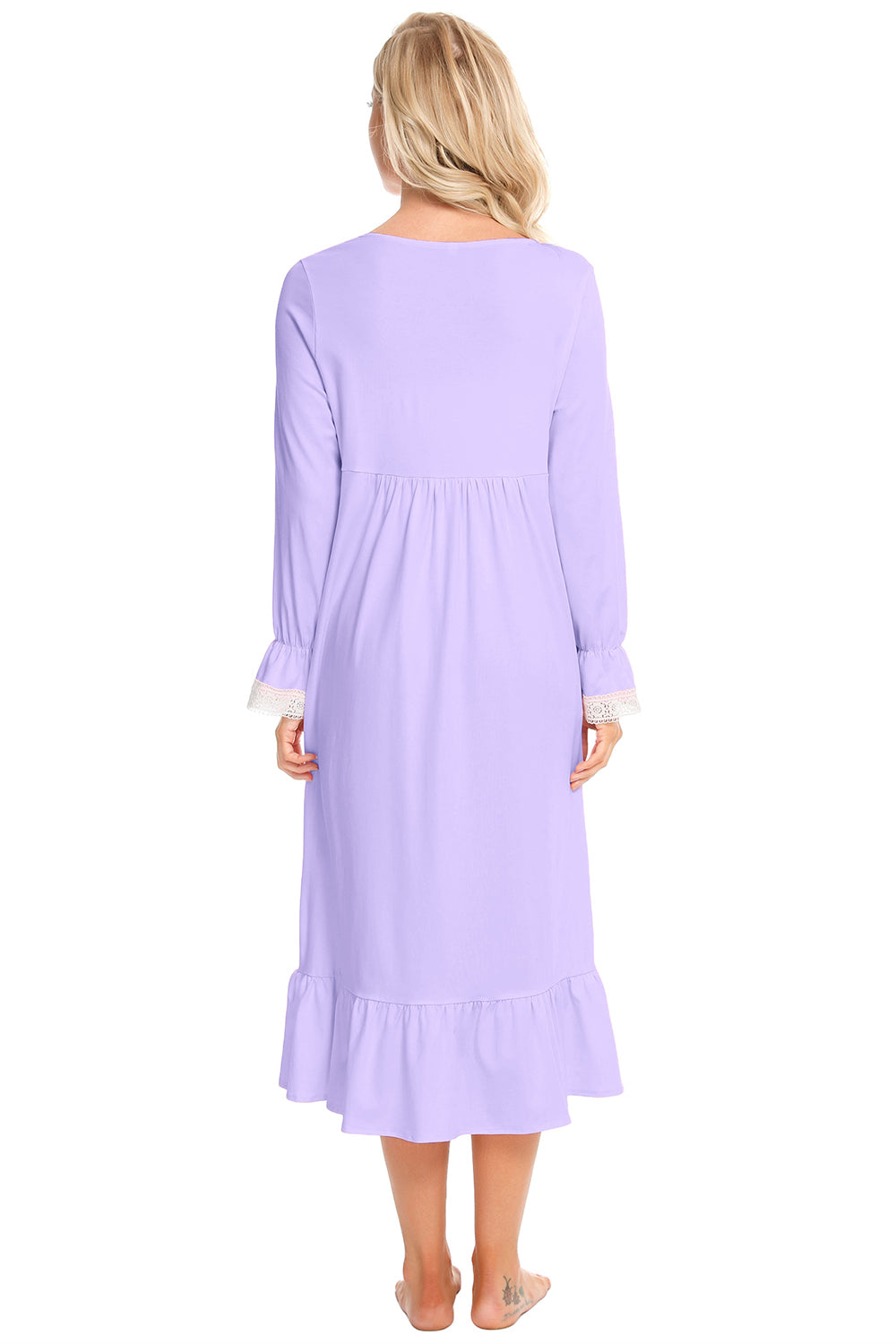 Women's Night Dress – Lace Square Neck Flounce Sleeve