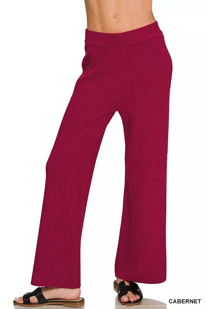 Zenana Cabernet Viscose Round Neck Top and Pants Set for Women Lounge Wear — Parfymia