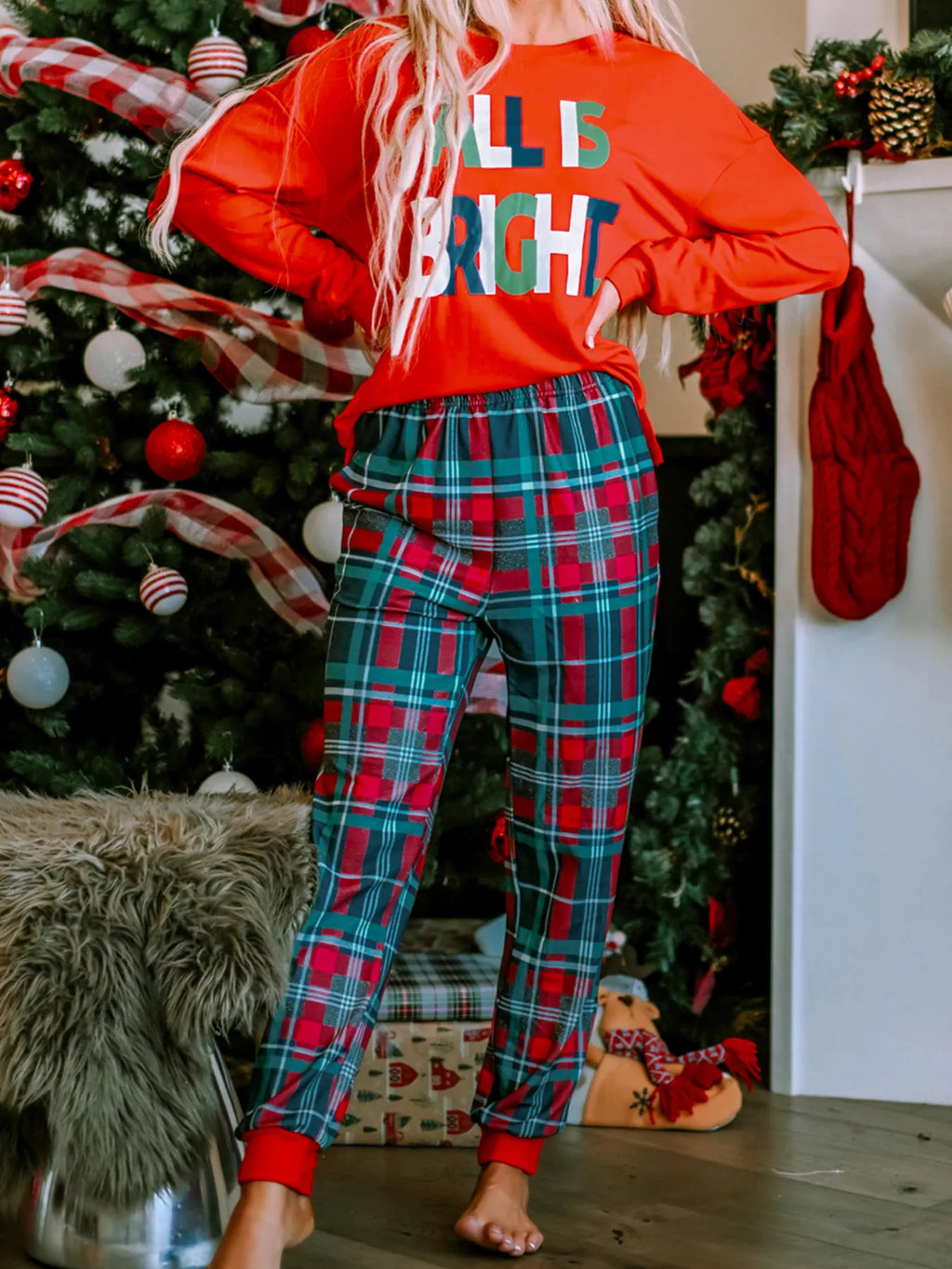 Women's Loungewear Graphic Christmas Plaid Pajamas Set