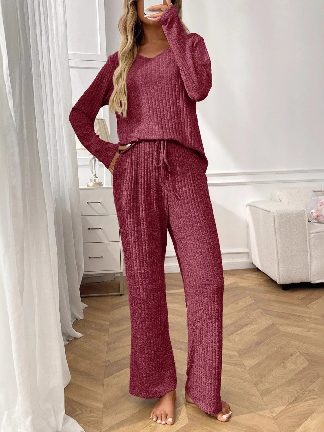 Women's Loungewear Set – Ribbed Long Sleeve