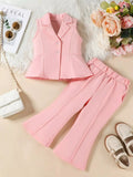 Pink Sleeveless Blazer and Flare Pants Two Piece Set for Women — Parfymia