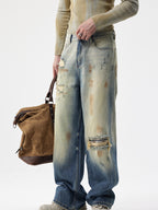 Men's Distressed Wide-Leg Jeans