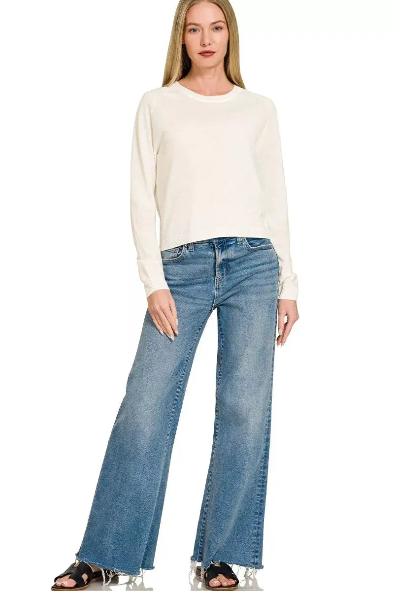 Zenana Lightweight Wool Blend Round Neck Sweater for Women — Parfymia