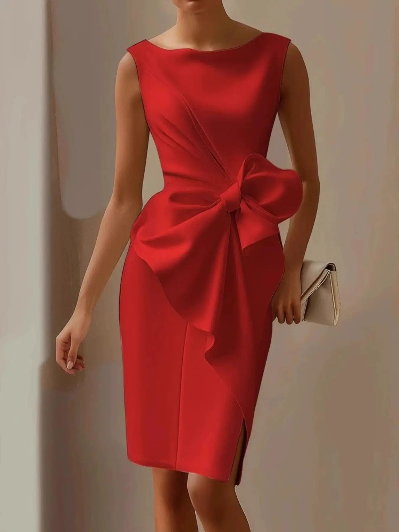 Full Size Bowknot Front Sleeveless Dress Plus Size Trendsi
