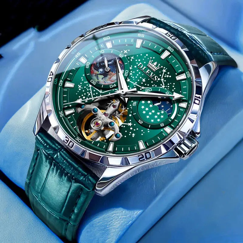 Men's Starry Sky Mechanical Watch – Hollow Skeleton, Transparent Case Back Dropshipman