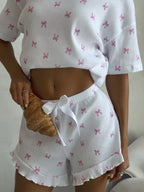 Women's Loungewear Set Ribbed Knit Bow Print