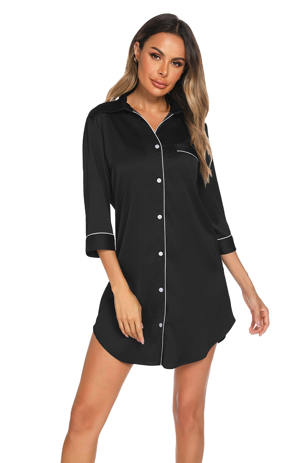 Women's Night Dress – Button-Up Collared