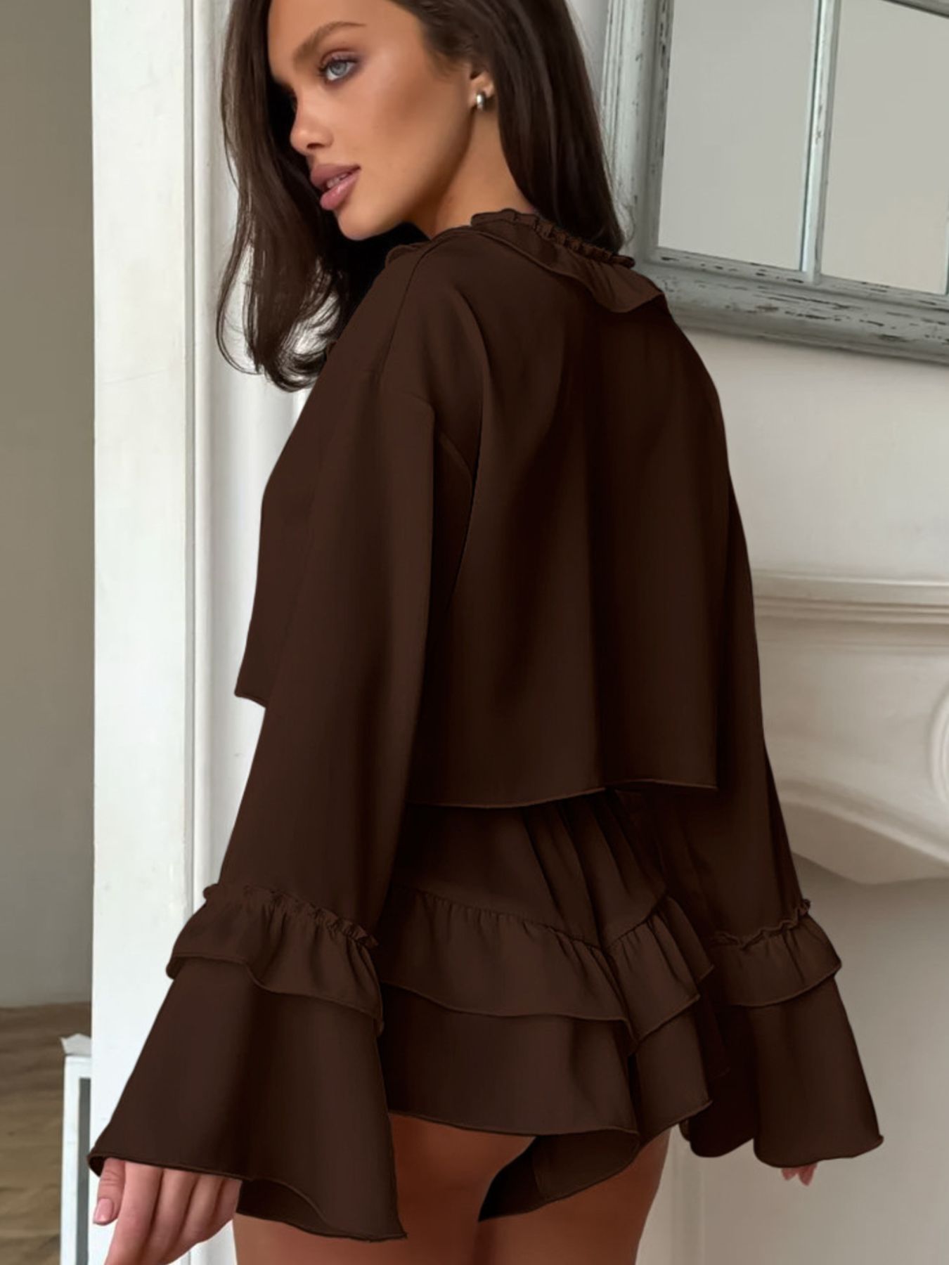 Women's Shorts Set – Ruffled V-Neck Top